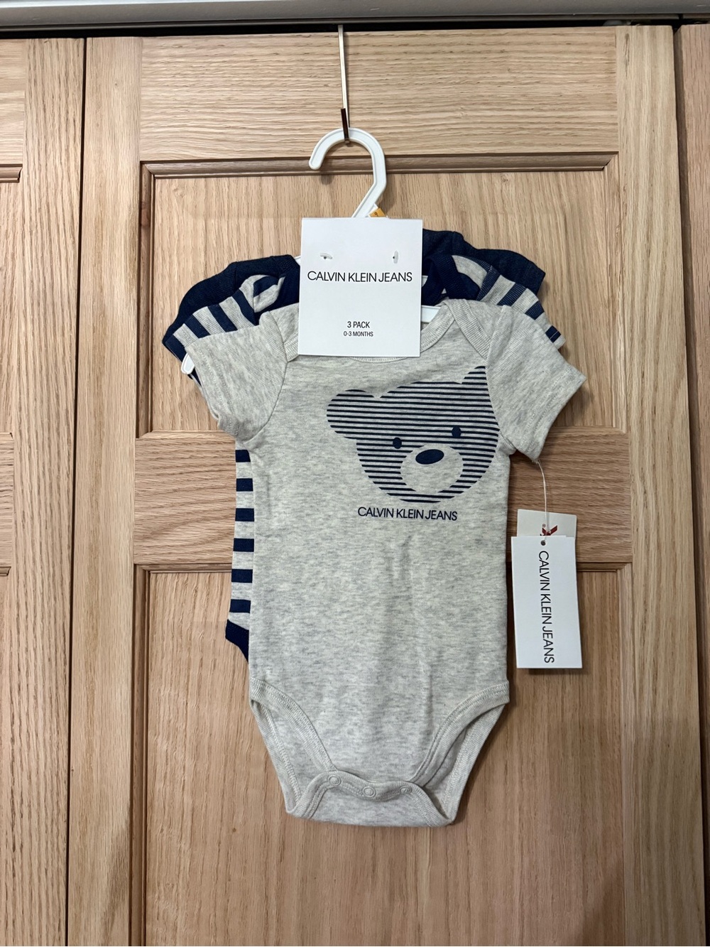 Calvin Klein Jeans Gray & Navy Bear Print One-Piece 3-Pack 0-3 Months